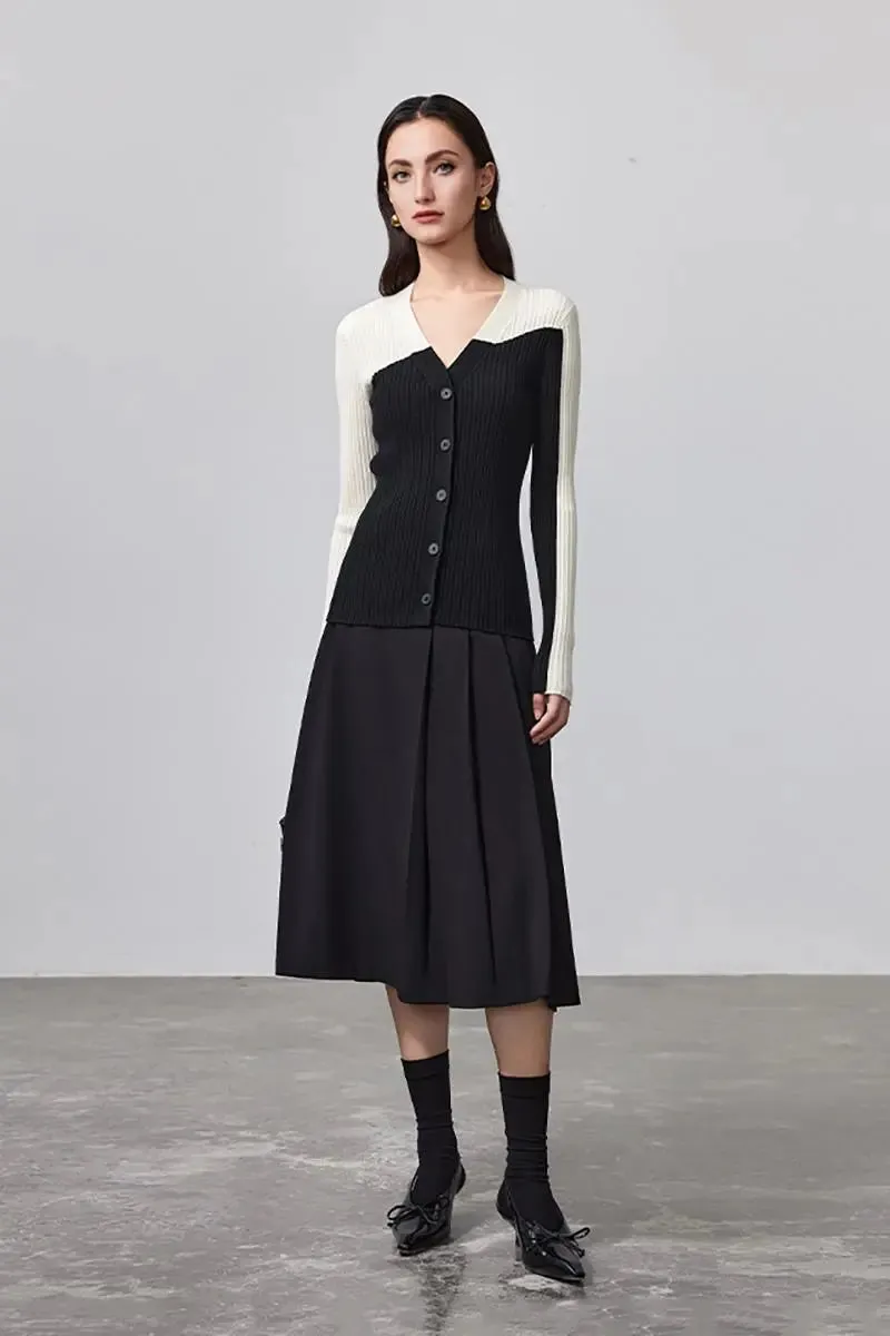 100 Merino Wool Color Block V Neck Cardigan