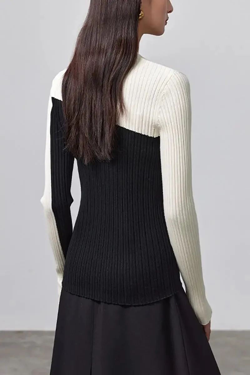 100 Merino Wool Color Block V Neck Cardigan