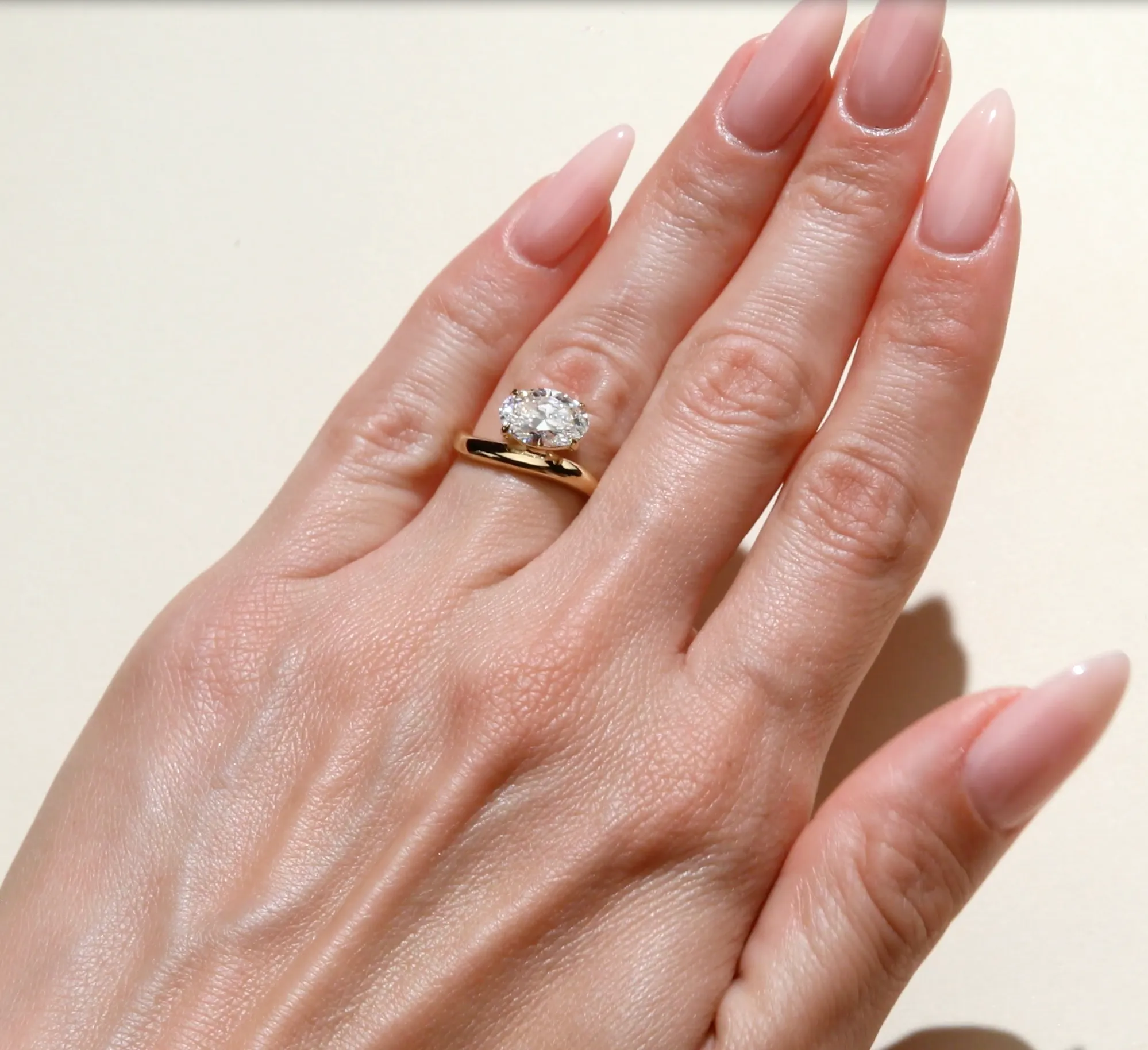 2.02 Carat Lab Grown Oval Cut Wave Diamond Engagement Ring in Yellow Gold