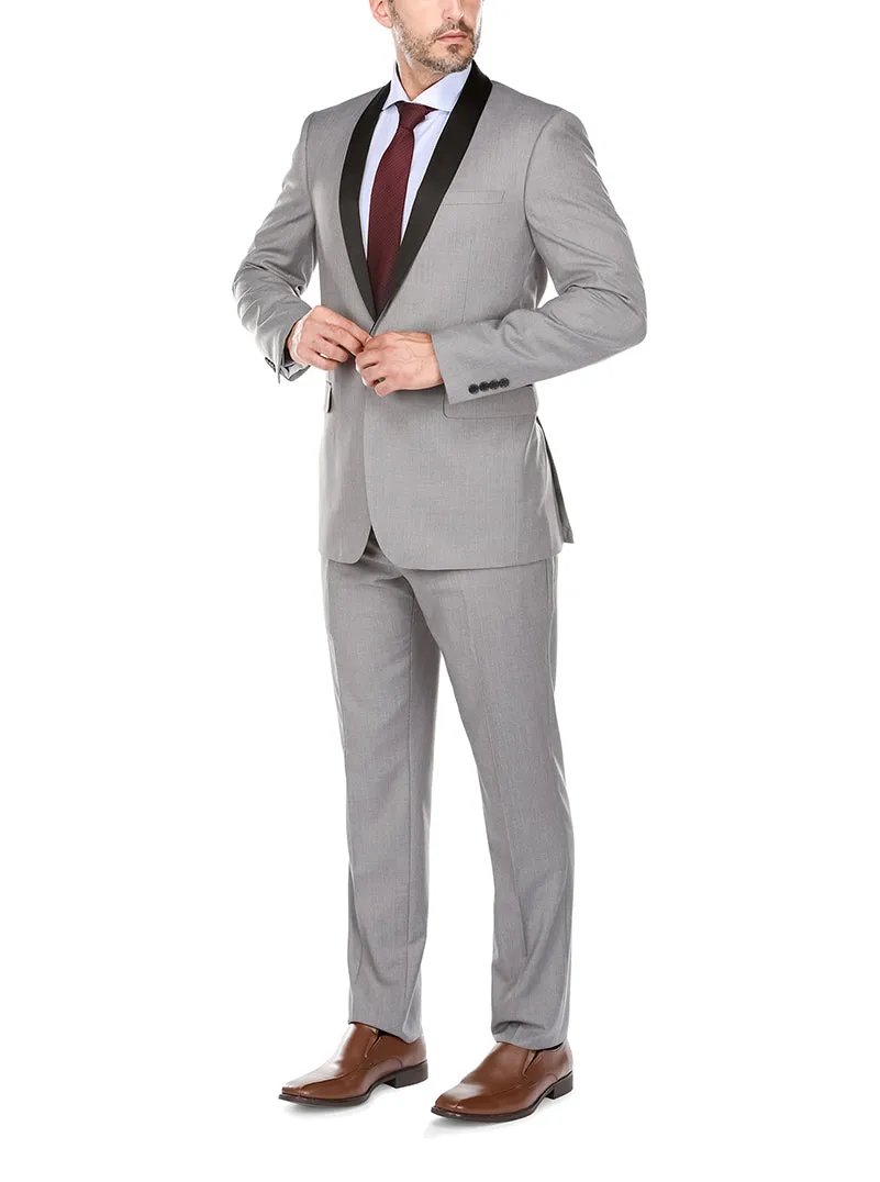 (42R, 50L) Gray 2 Piece Tuxedo Shawl Lapel Slim Fit