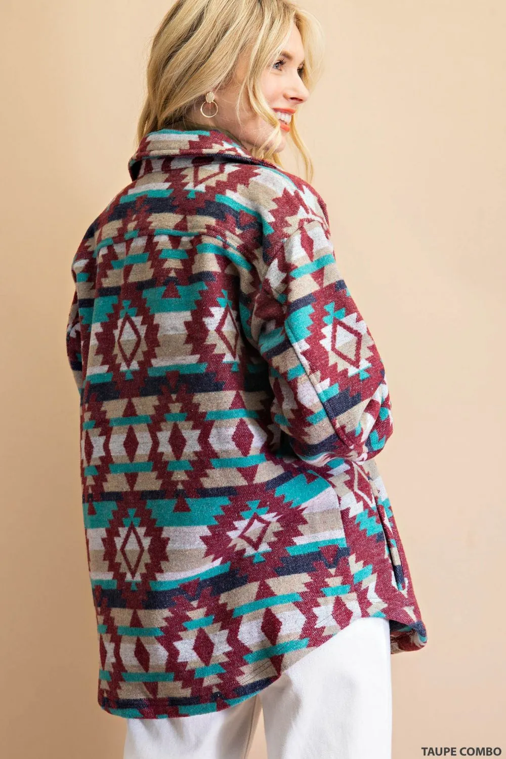 6057   Annie Aztec Flannel Button Down Shacket