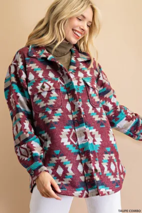 6057   Annie Aztec Flannel Button Down Shacket