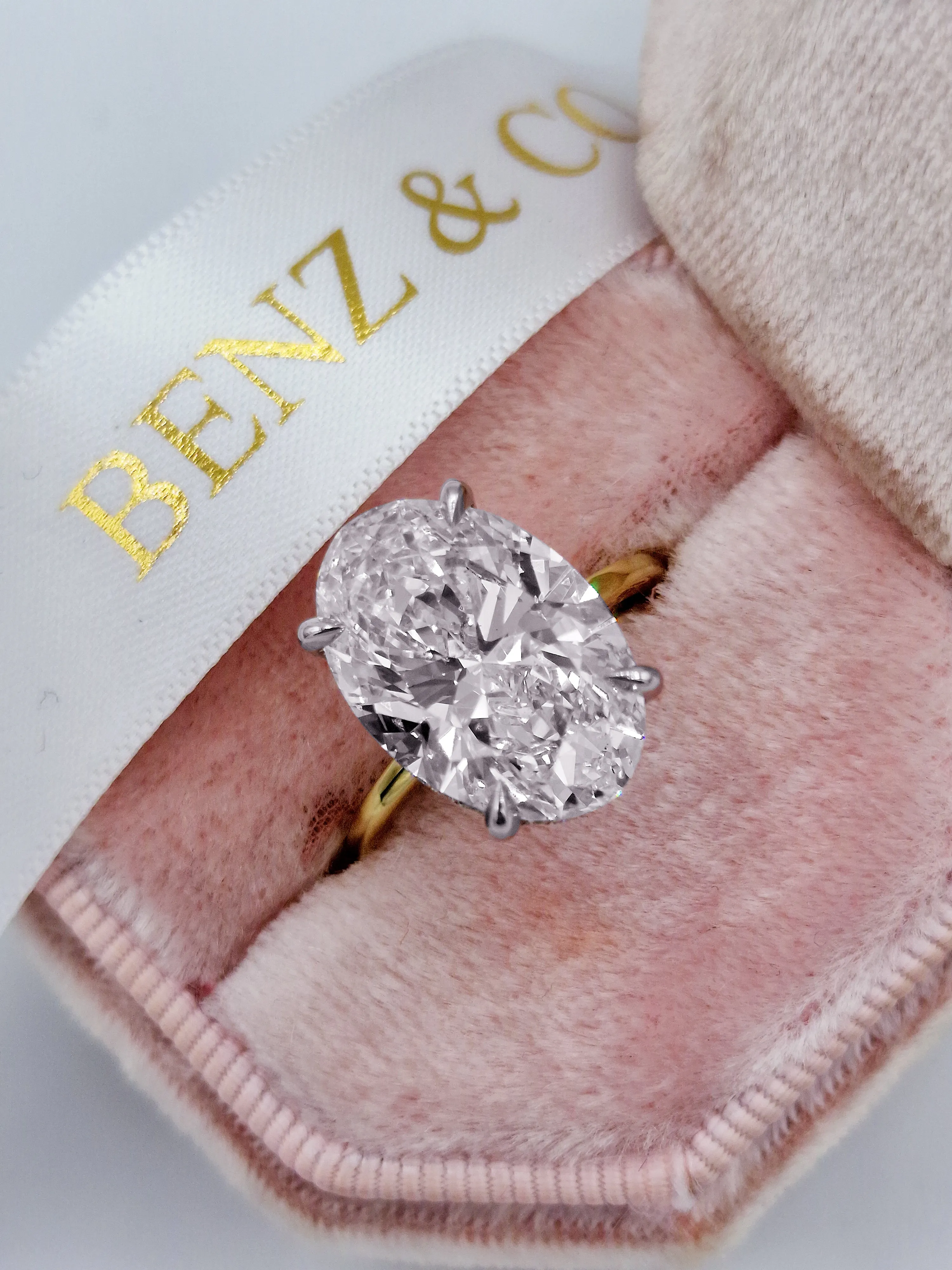 7.28 Carats Lab Grown Oval Cut Two Tone Solitaire Hidden Halo Diamond Engagement Ring