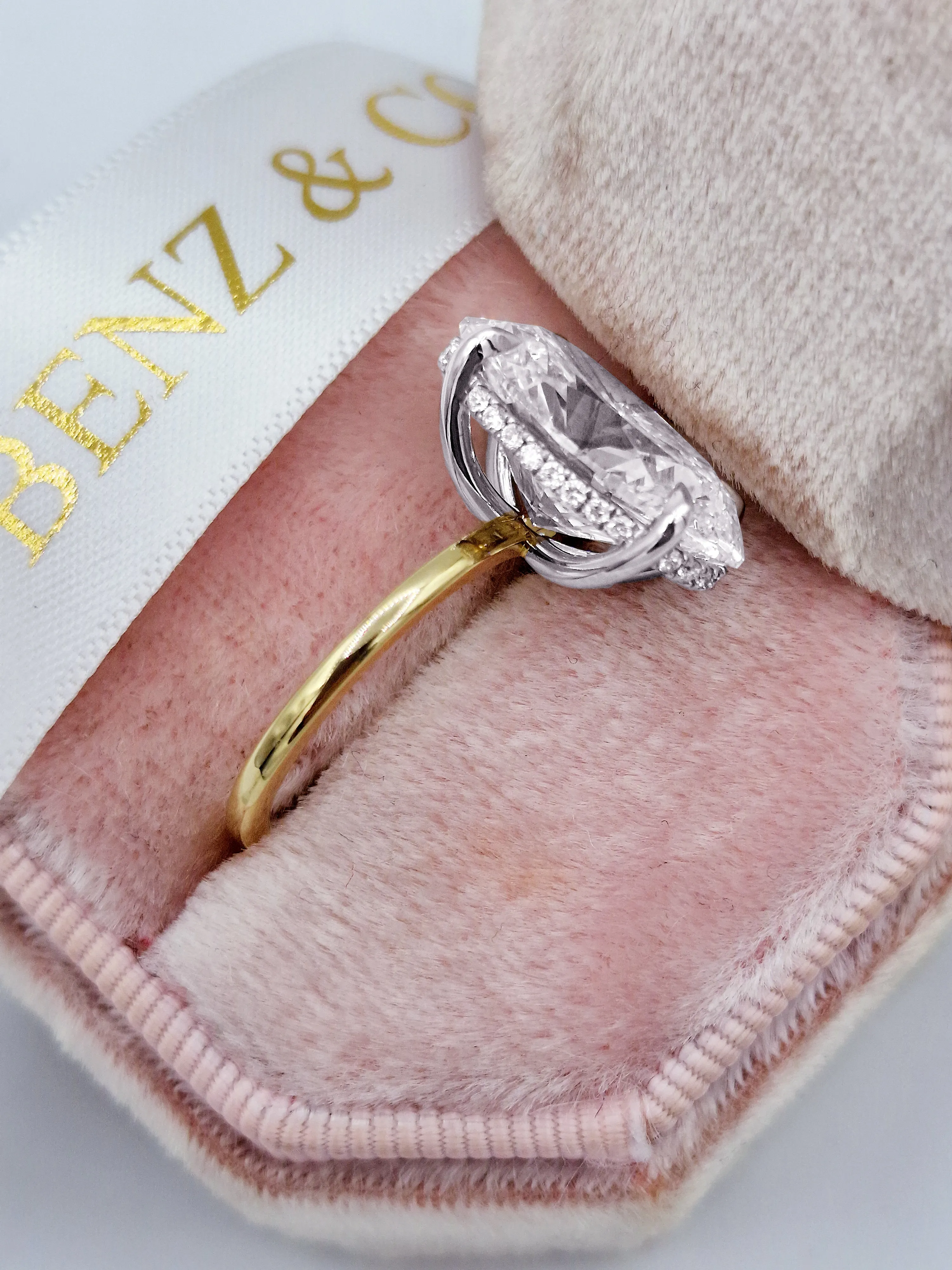 7.28 Carats Lab Grown Oval Cut Two Tone Solitaire Hidden Halo Diamond Engagement Ring