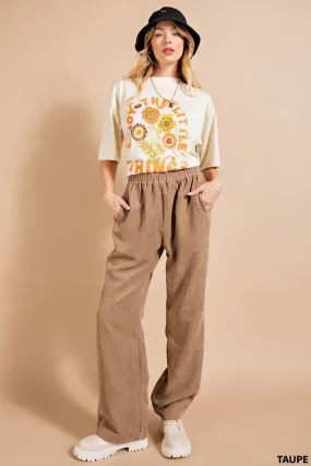 7832   Jessica Soft Corduroy Wide Leg Elastic Waist Pants