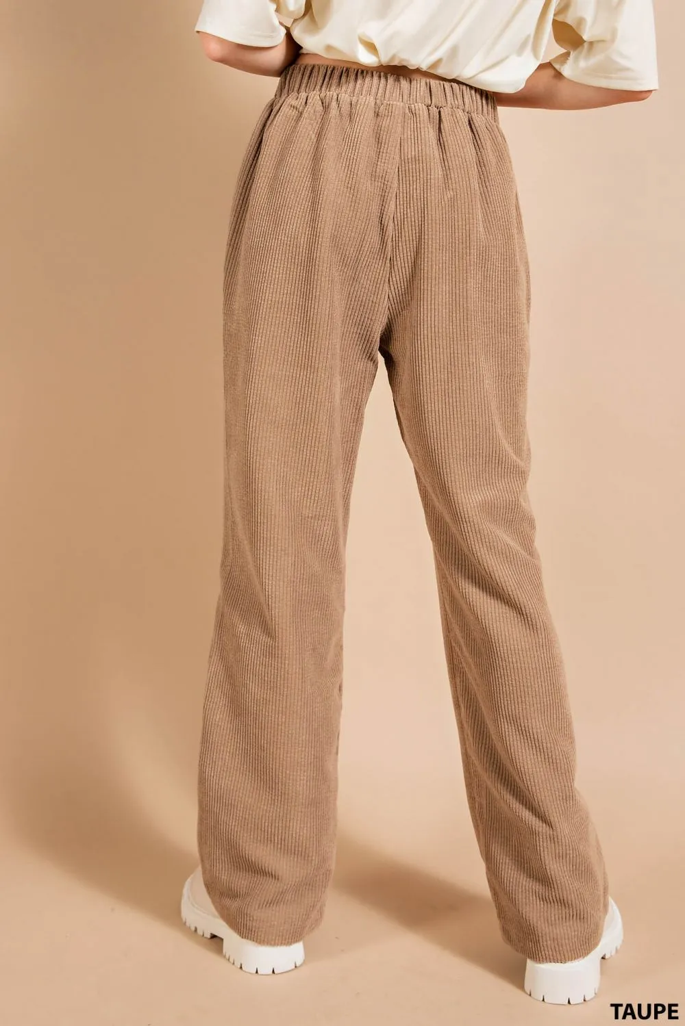 7832   Jessica Soft Corduroy Wide Leg Elastic Waist Pants