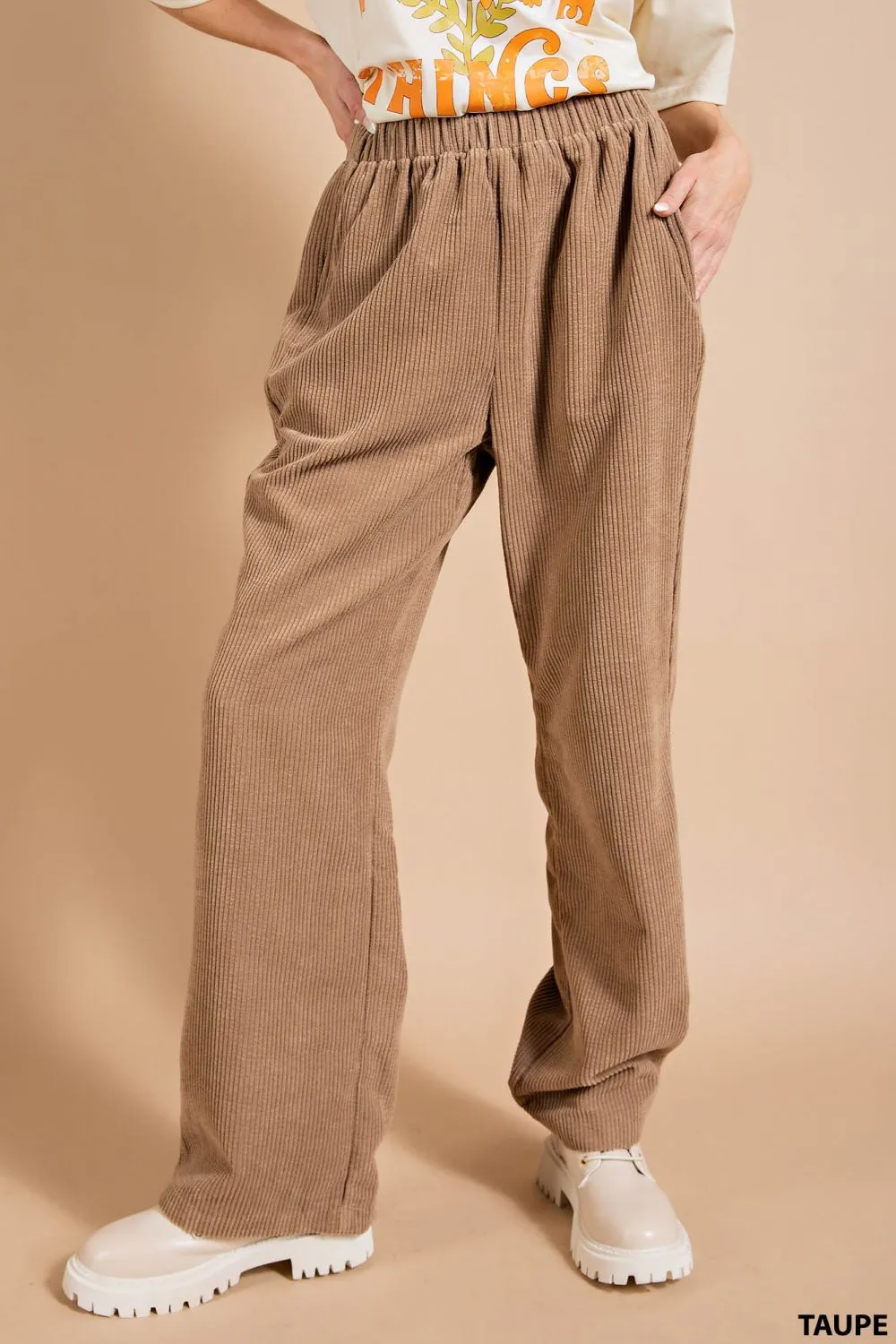 7832   Jessica Soft Corduroy Wide Leg Elastic Waist Pants