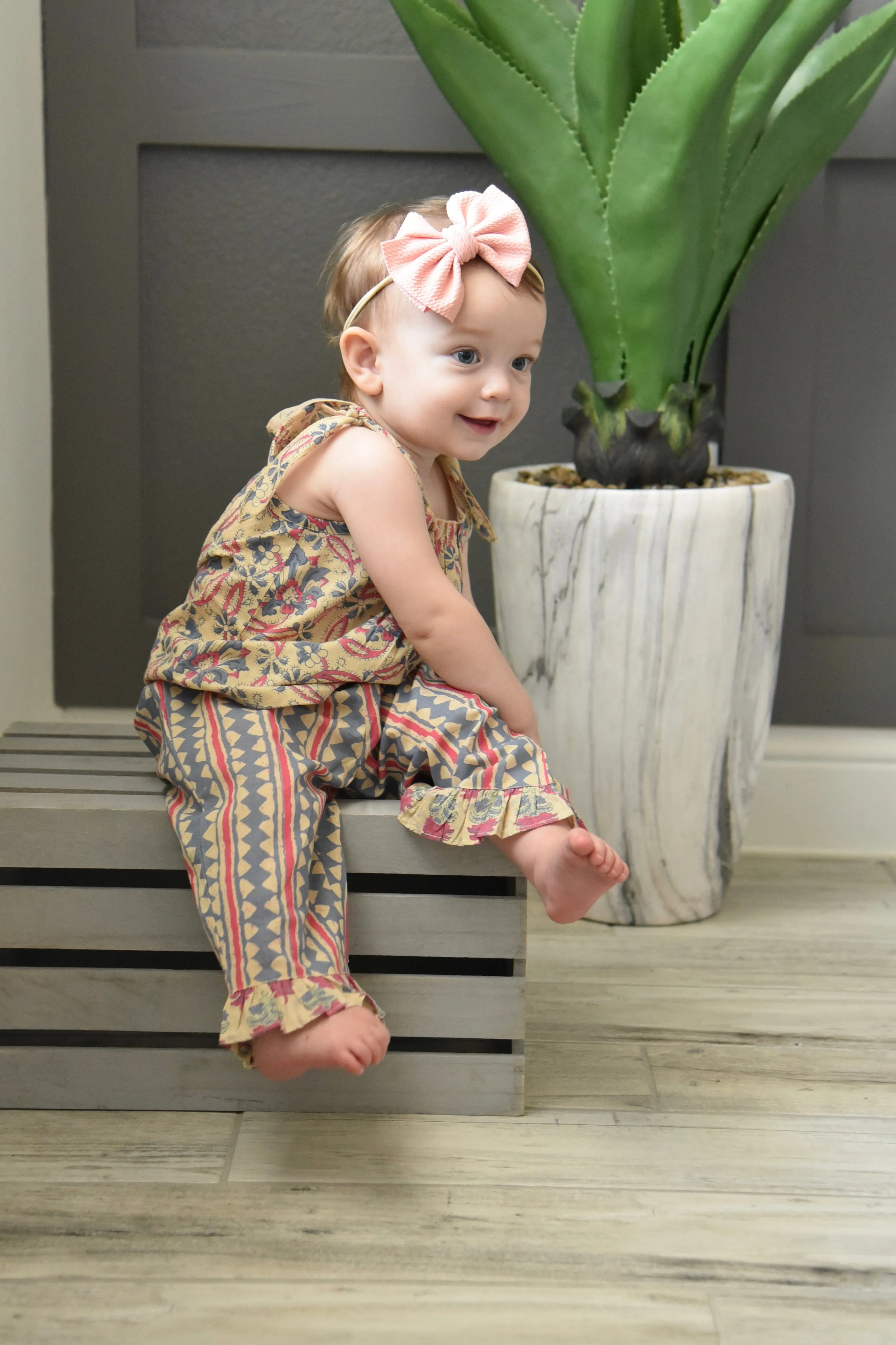 Abstract Pants & Floral Tie-Top 2 Pc Set
