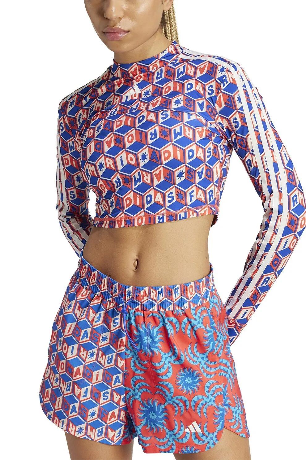 Adidas Women's  x FARM Long Sleeve Cropped Shirt - Bold Blue / Bright Red