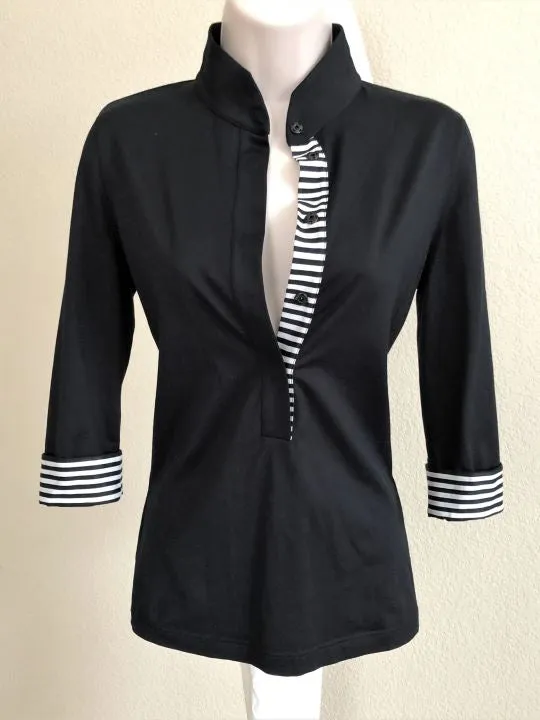 AKRIS Punto Size 6 Black Striped Collar Top