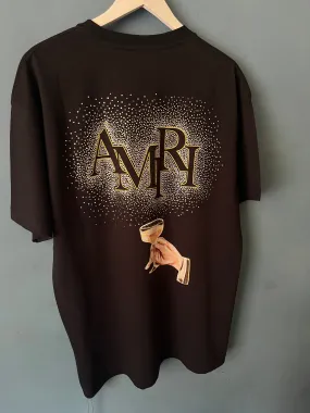 AMIRI "Champagne " Cotton T-shirt Styled in Black for Spring&Summer 2024