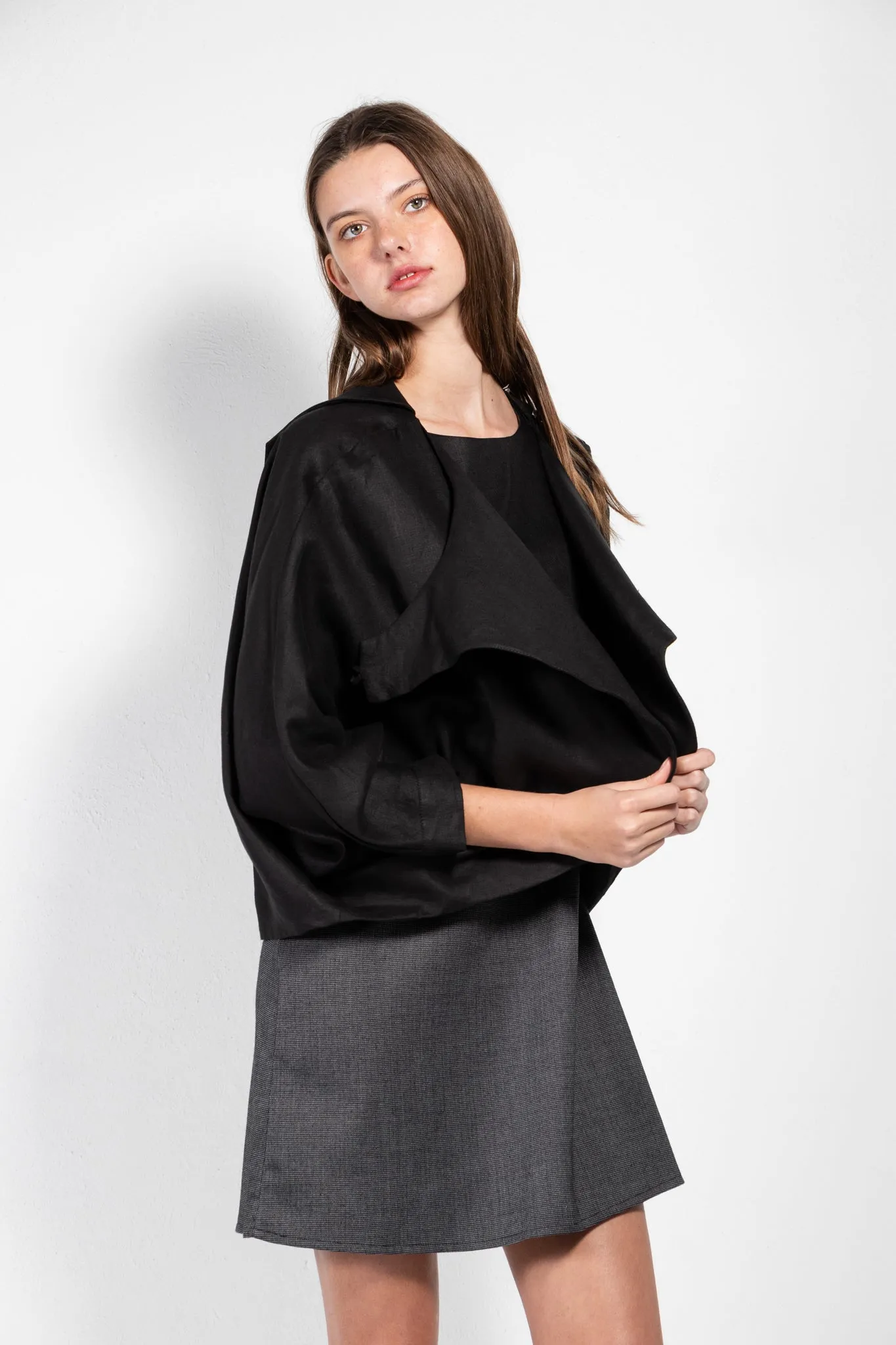 Andrea Linen Blend Crossover Cape Top