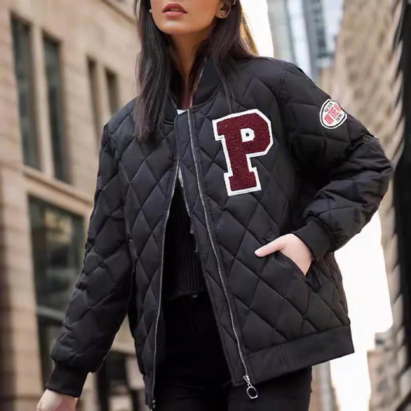 autumn and winter European and American cross-border women's clothing new rhombus cotton-padded clothes women's jackets women's baseball uniforms winter tops