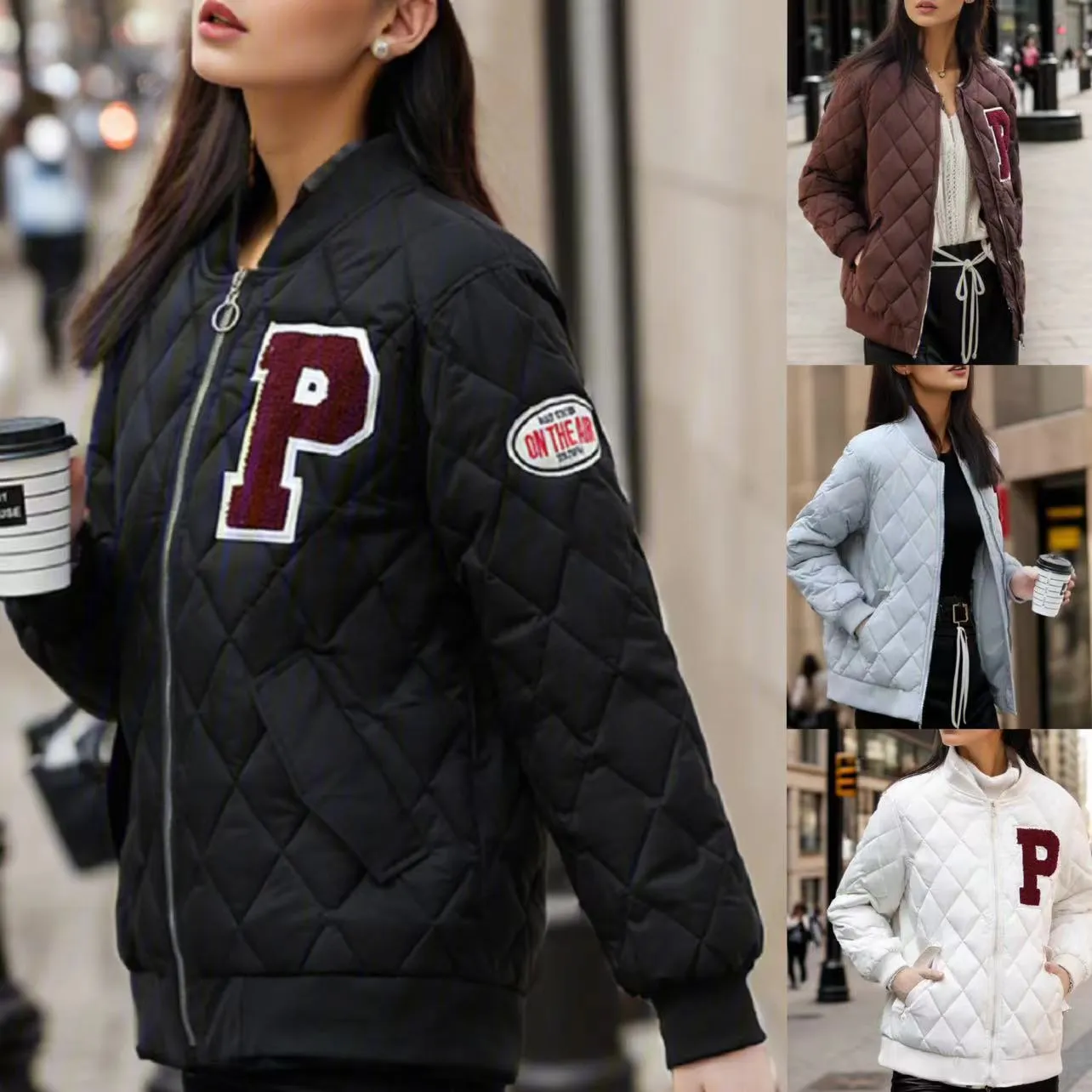 autumn and winter European and American cross-border women's clothing new rhombus cotton-padded clothes women's jackets women's baseball uniforms winter tops