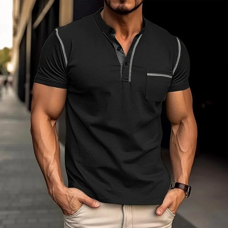 BACKWOODS | Men's Casual Colorblock Henley Collar Short Sleeve T-Shirt
