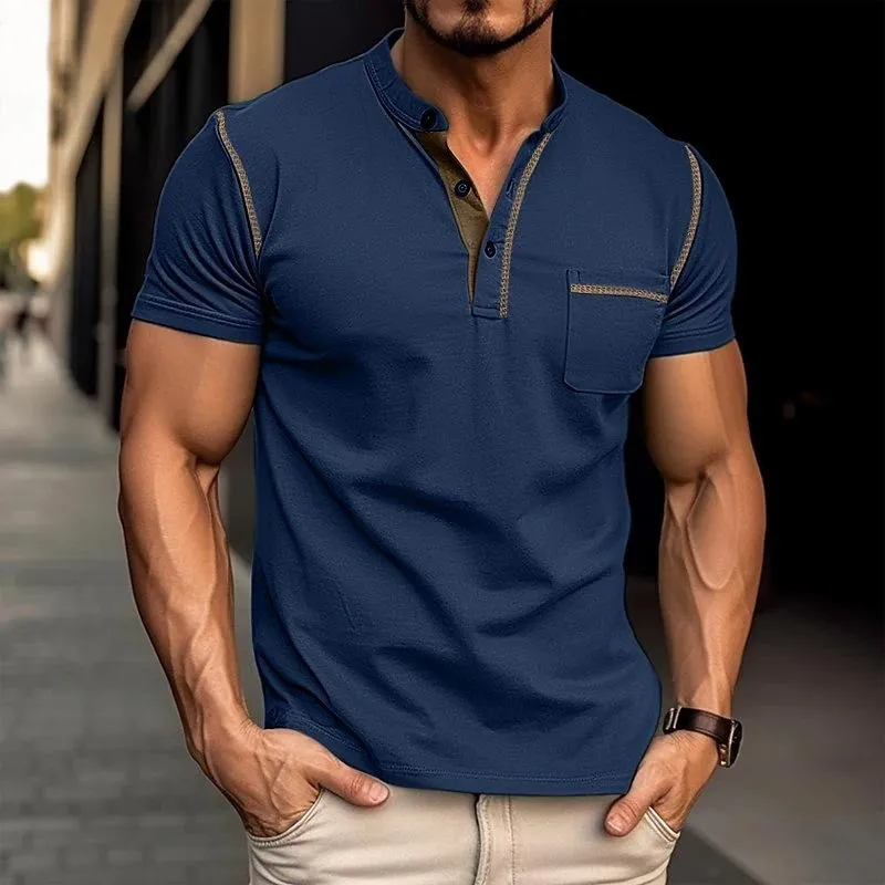 BACKWOODS | Men's Casual Colorblock Henley Collar Short Sleeve T-Shirt