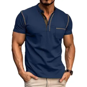 BACKWOODS | Men's Casual Colorblock Henley Collar Short Sleeve T-Shirt