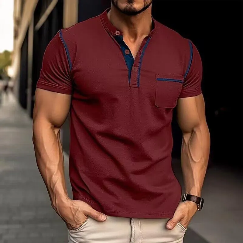 BACKWOODS | Men's Casual Colorblock Henley Collar Short Sleeve T-Shirt