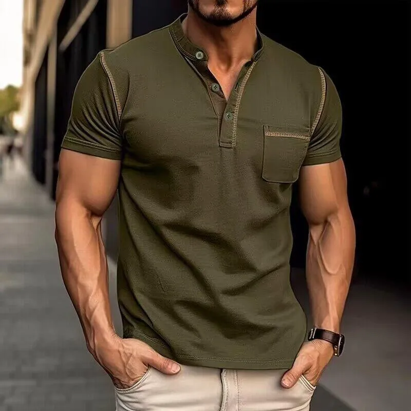 BACKWOODS | Men's Casual Colorblock Henley Collar Short Sleeve T-Shirt