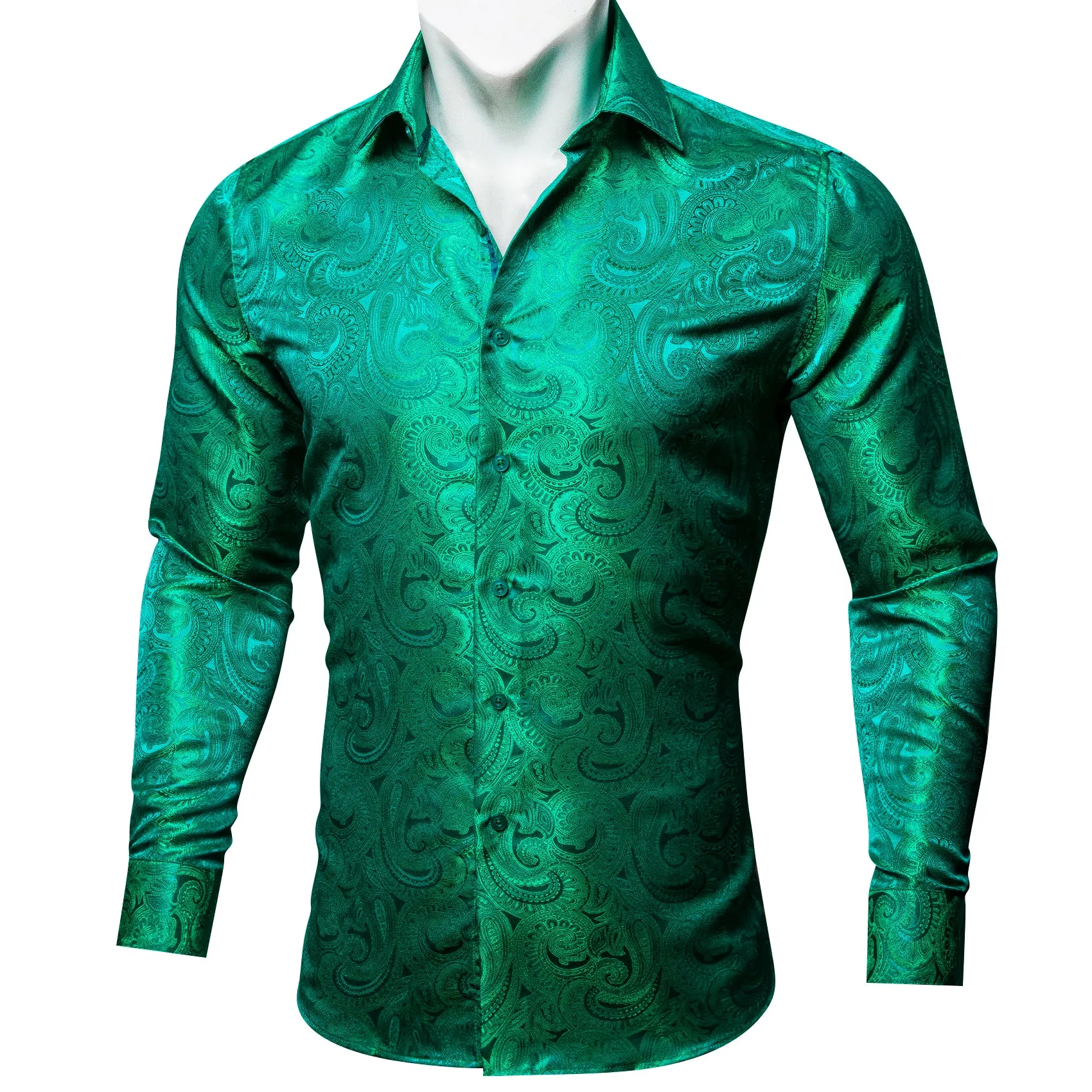 Barry Wang Pale Green Shirt Mens Paisley Silk Long Sleeve Dinner Shirt