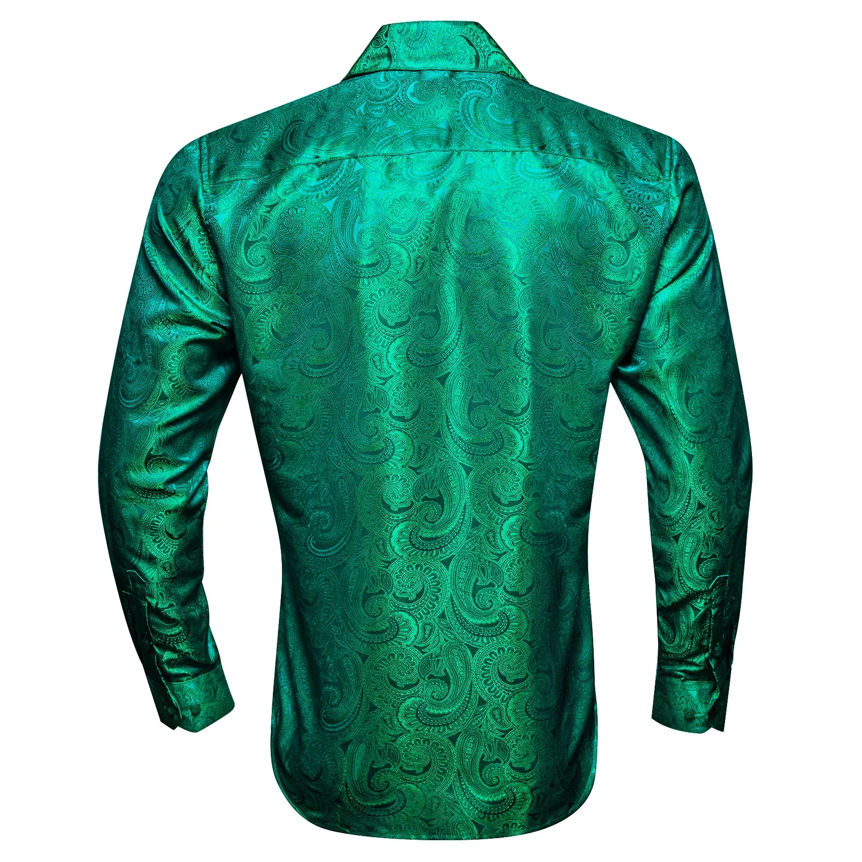 Barry Wang Pale Green Shirt Mens Paisley Silk Long Sleeve Dinner Shirt