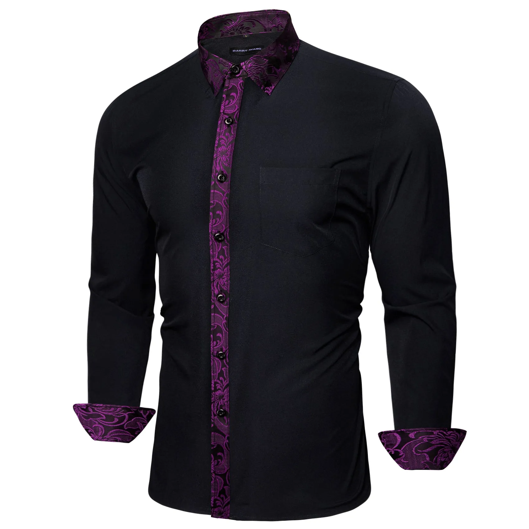 Barry.wang Classy Black Purple Splicing Men's Business Shirt