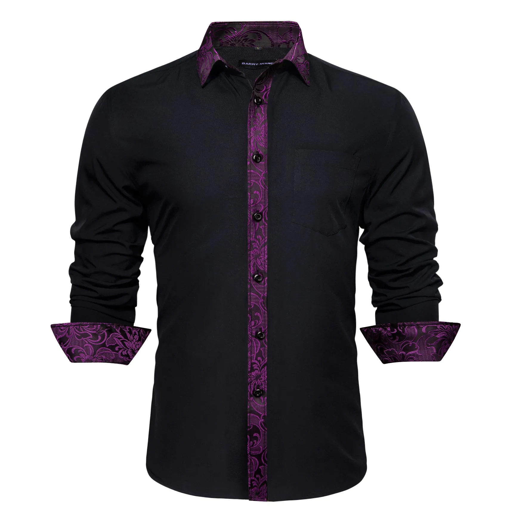 Barry.wang Classy Black Purple Splicing Men's Business Shirt