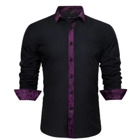 Barry.wang Classy Black Purple Splicing Men's Business Shirt
