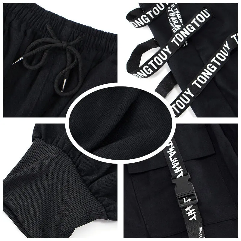 Black Cargo Pants For Men - Kuroi Joggers Japanese Streetwear Joggers