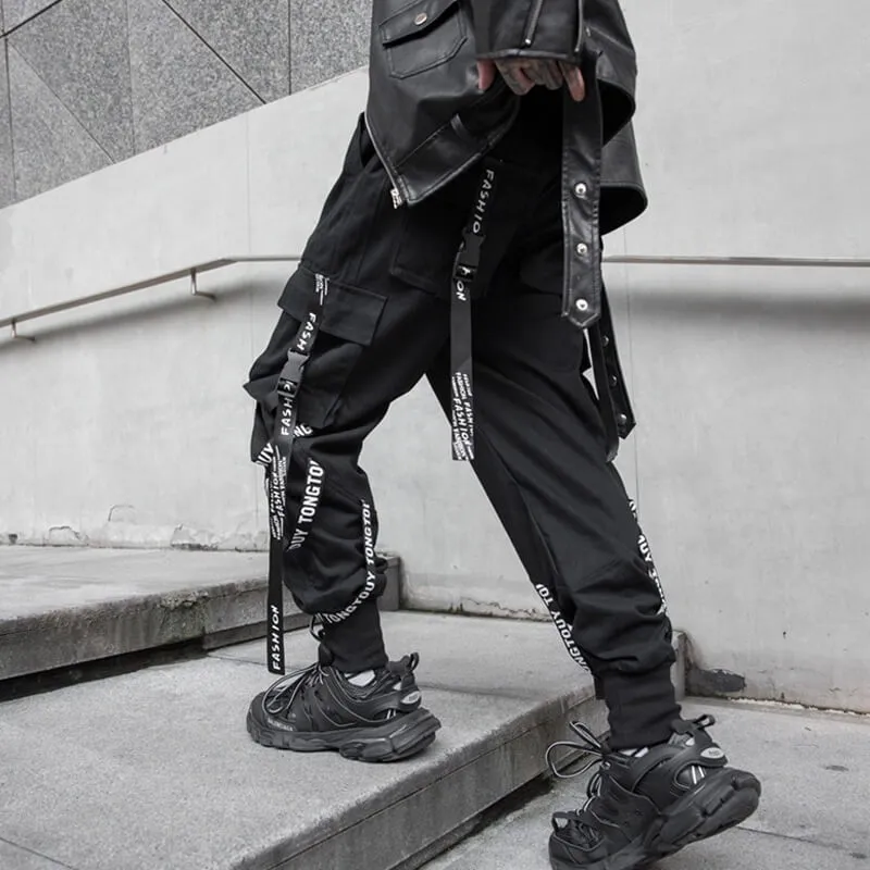 Black Cargo Pants For Men - Kuroi Joggers Japanese Streetwear Joggers