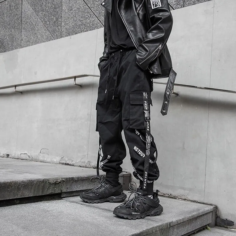 Black Cargo Pants For Men - Kuroi Joggers Japanese Streetwear Joggers