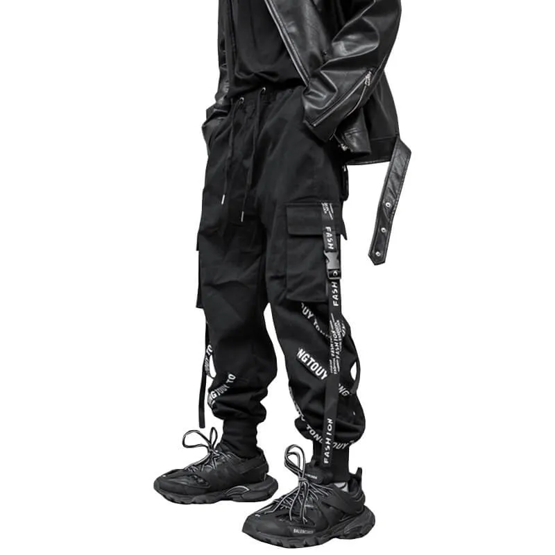 Black Cargo Pants For Men - Kuroi Joggers Japanese Streetwear Joggers