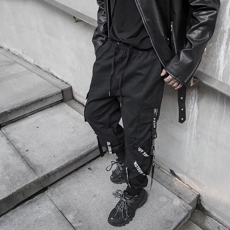 Black Cargo Pants For Men - Kuroi Joggers Japanese Streetwear Joggers
