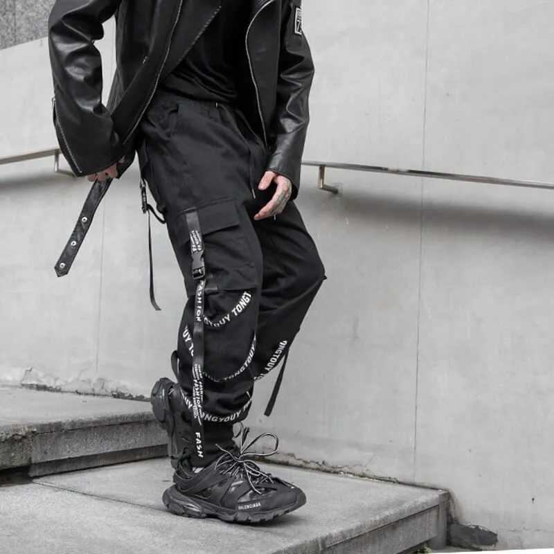 Black Cargo Pants For Men - Kuroi Joggers Japanese Streetwear Joggers