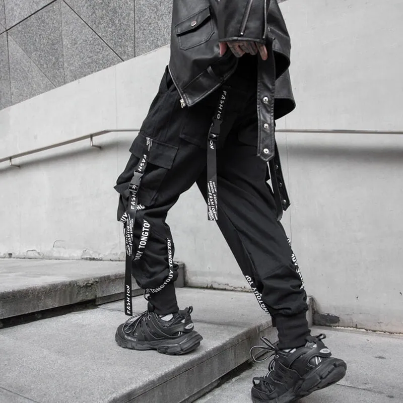 Black Cargo Pants For Men - Kuroi Joggers Japanese Streetwear Joggers
