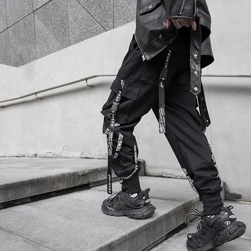 Black Cargo Pants For Men - Kuroi Joggers Japanese Streetwear Joggers