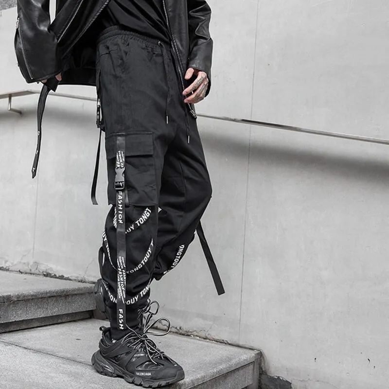 Black Cargo Pants For Men - Kuroi Joggers Japanese Streetwear Joggers