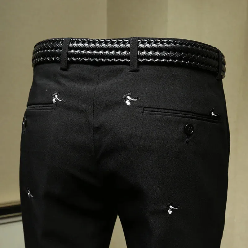 Black Embroidery Slim Pants
