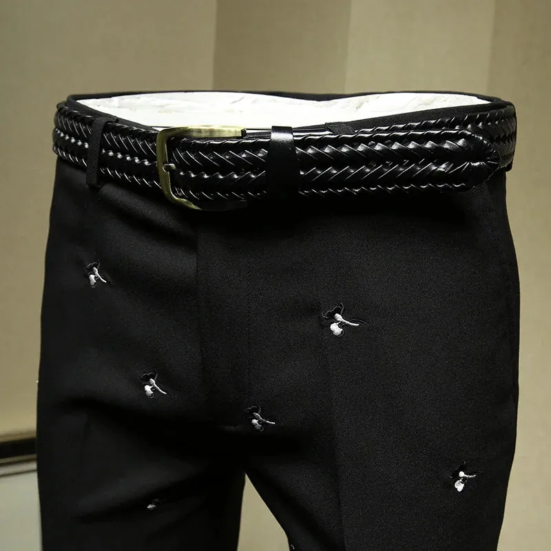 Black Embroidery Slim Pants
