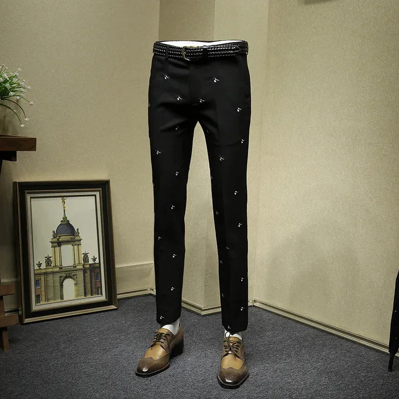 Black Embroidery Slim Pants