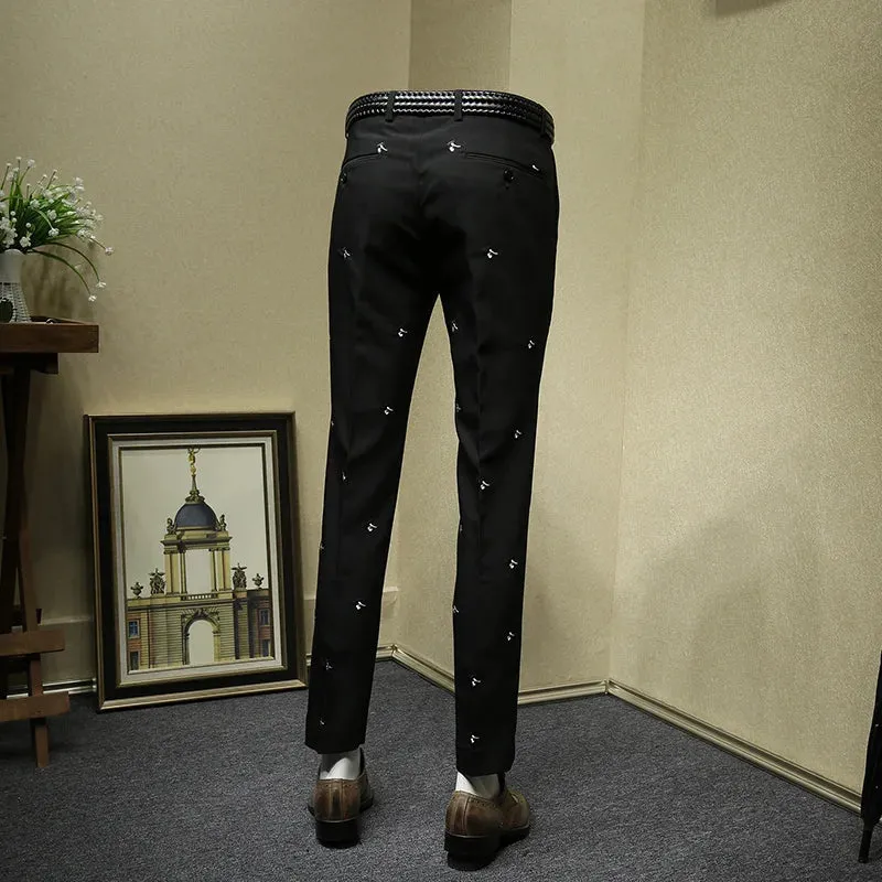Black Embroidery Slim Pants
