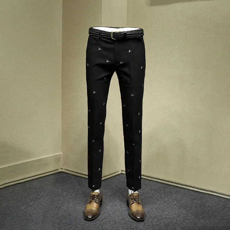 Black Embroidery Slim Pants