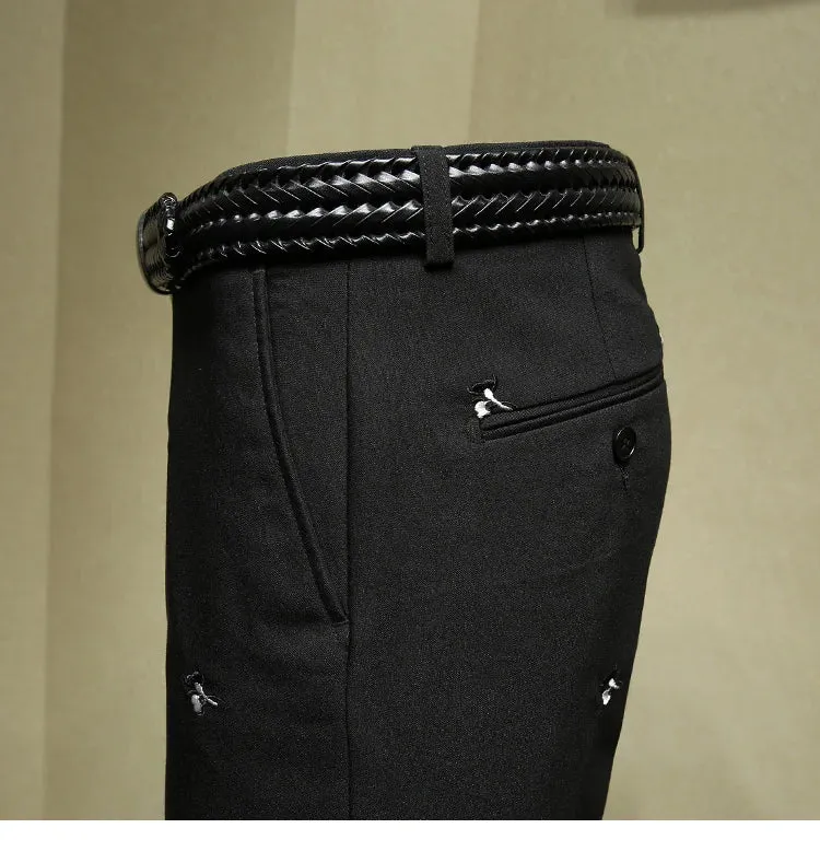 Black Embroidery Slim Pants