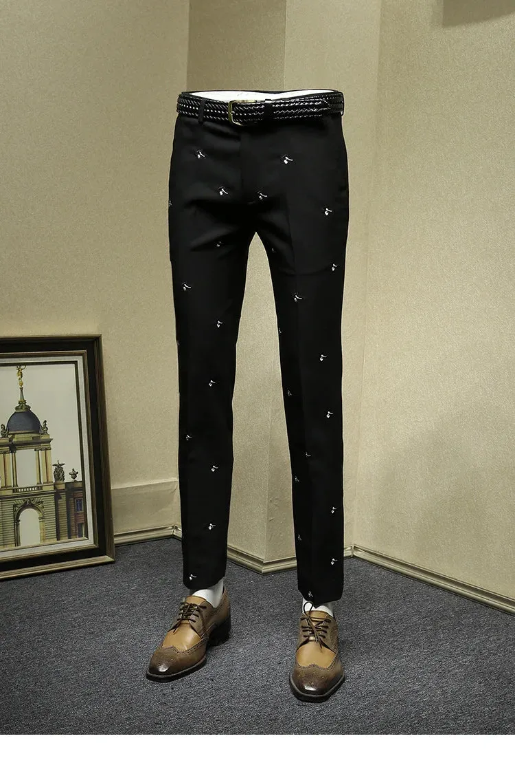 Black Embroidery Slim Pants
