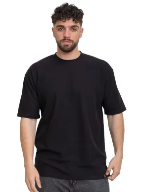 Black Ribbed Over Size Round T-Shirt