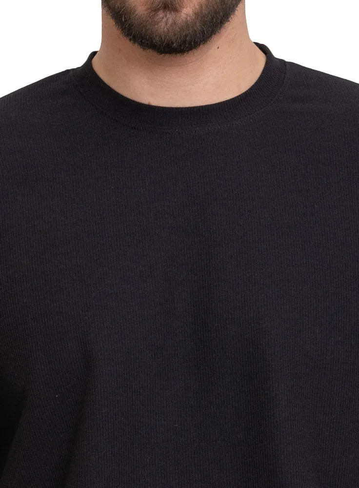 Black Ribbed Over Size Round T-Shirt