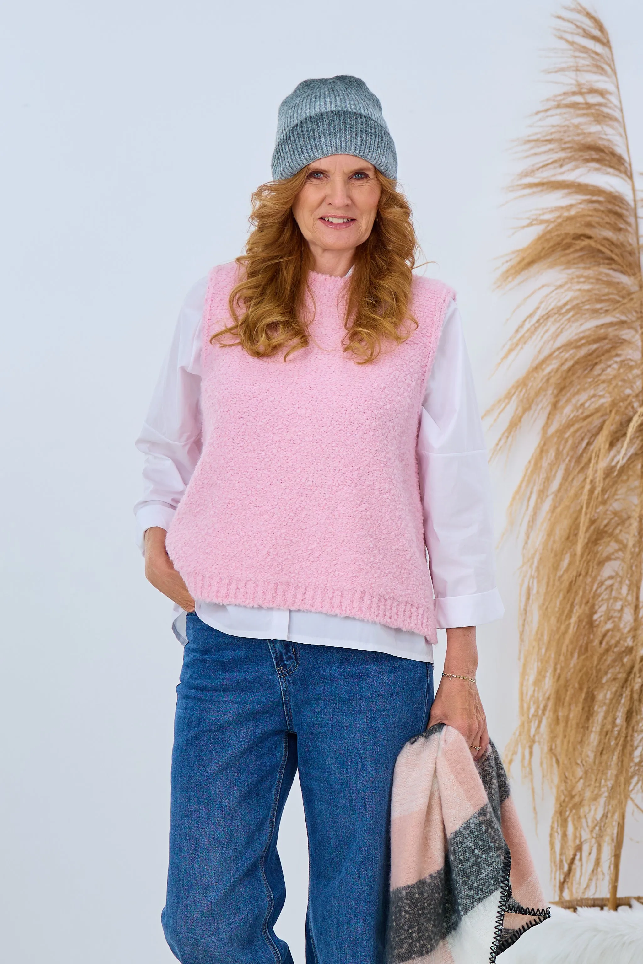 Bouclé Strickpullunder, rosa