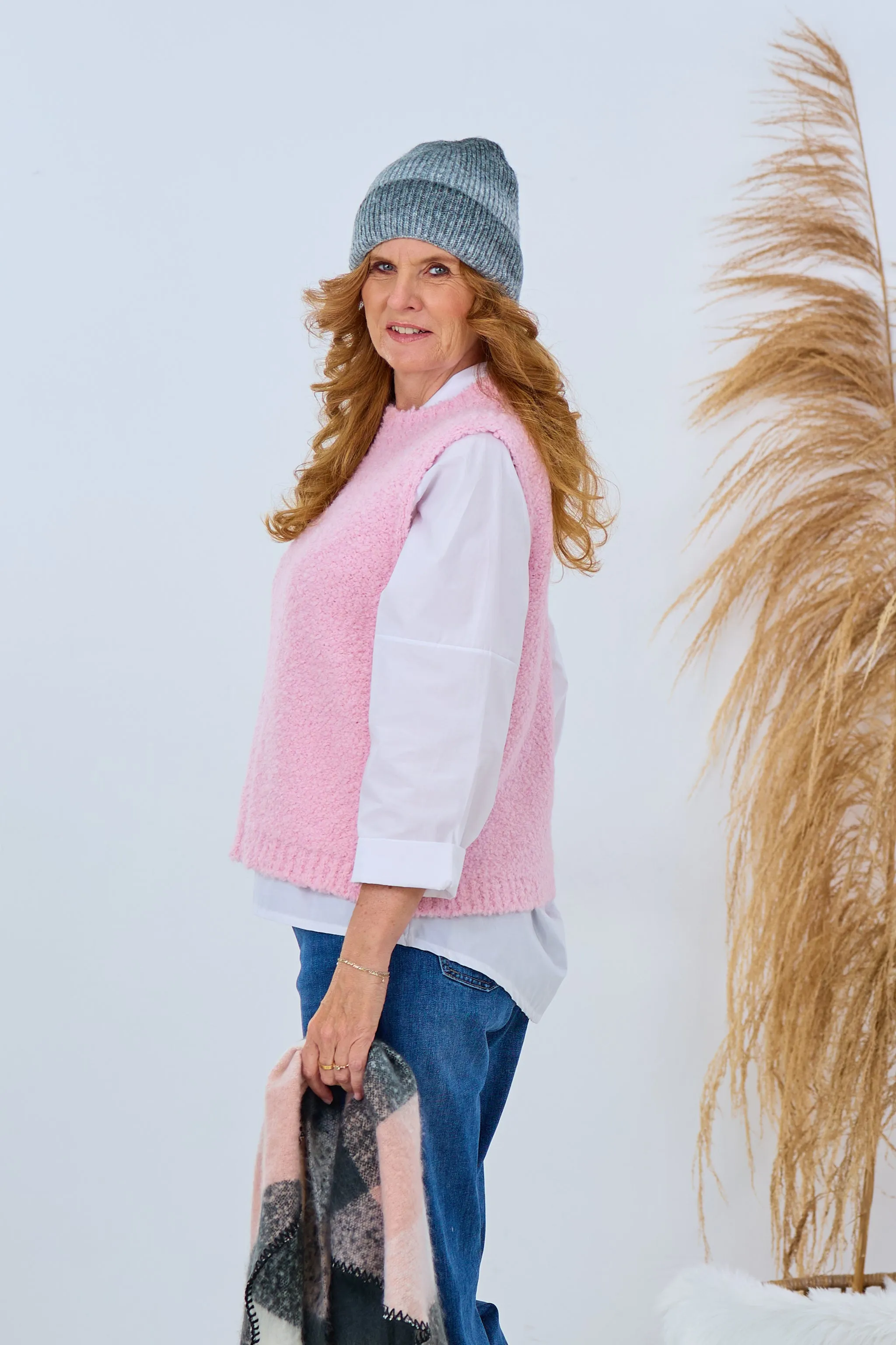 Bouclé Strickpullunder, rosa