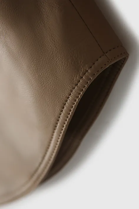 Brown Long Sleeve Button-up Jacket Shirt with Dolphin Hem