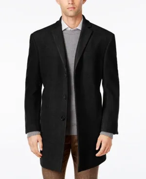Calvin Klein Mens Slim fit Overcoat Coat 44 S Black Solid Wool